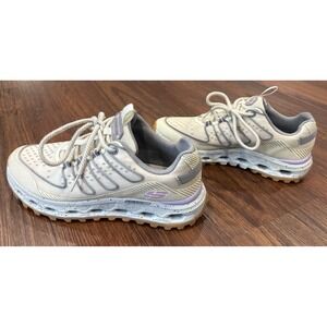Skechers Women's 9.5 Glide Step Trail Running Hiking Shoes Cream Purple Slip In